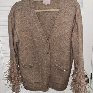 Cinq a Sept Women's Tan Sweater with Fringe Details